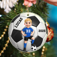 Football, Gift For Kids, Grandma - Grandkids, Happy, Christmas, Top Market, Non-Eng - 3D Effect Soccer Girl Boy - Personalized Custom Shaped Acrylic Ornament