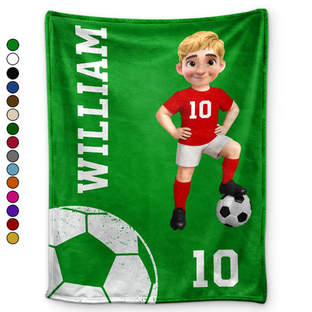 3D Effect Soccer Girl Boy - Personalized Fleece Blanket, Sherpa Blanket