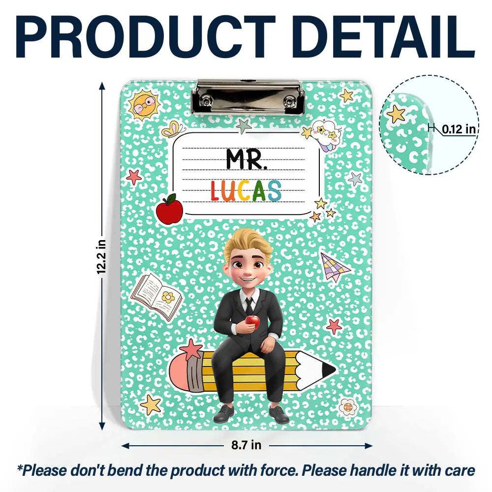 Back To School,Teacher,Proud,Vector,Alternating Color Text - 3D Effect Teacher Composition Notebook Theme - Personalized Acrylic Clipboard