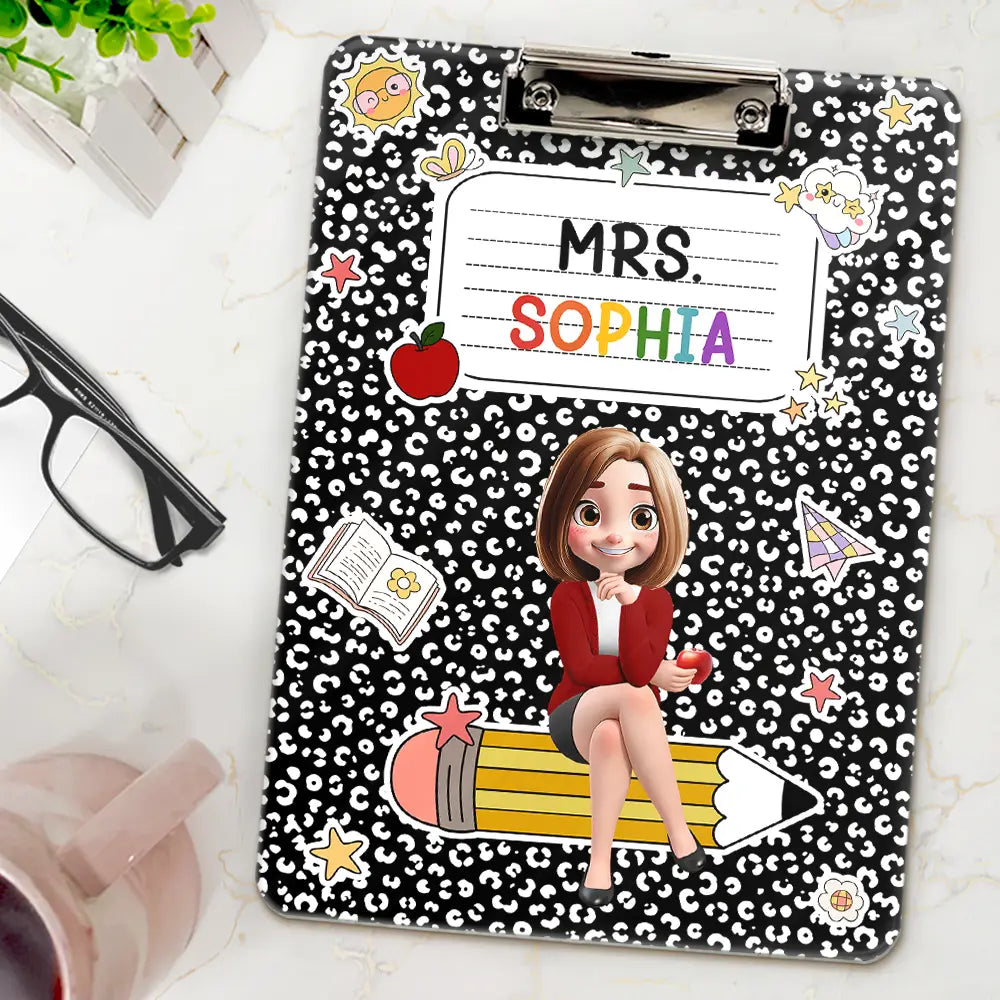 Back To School,Teacher,Proud,Vector,Alternating Color Text - 3D Effect Teacher Composition Notebook Theme - Personalized Acrylic Clipboard