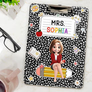 Back To School,Teacher,Proud,Vector,Alternating Color Text - 3D Effect Teacher Composition Notebook Theme - Personalized Acrylic Clipboard