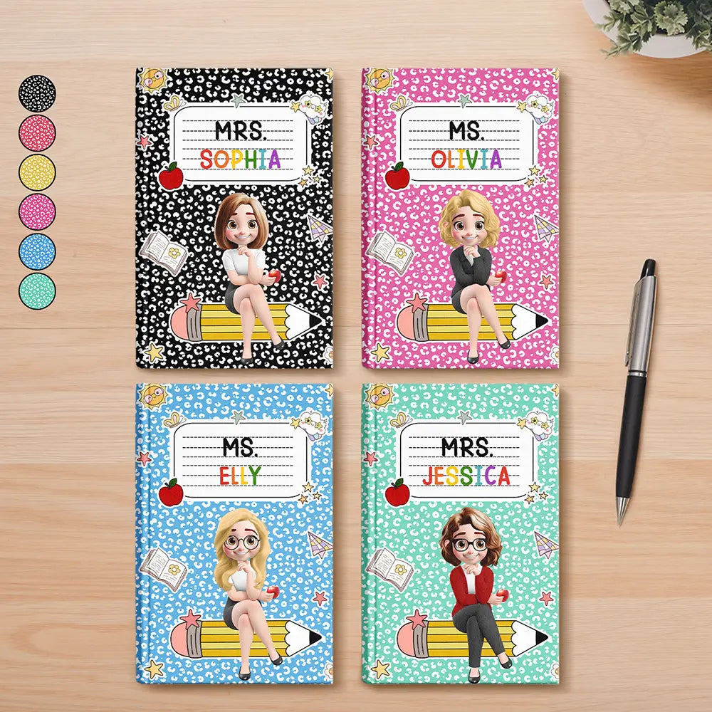 Back To School,Teacher,Proud,Vector,Alternating Color Text - 3D Effect Teacher Composition Notebook Theme - Personalized Hardcover Journal