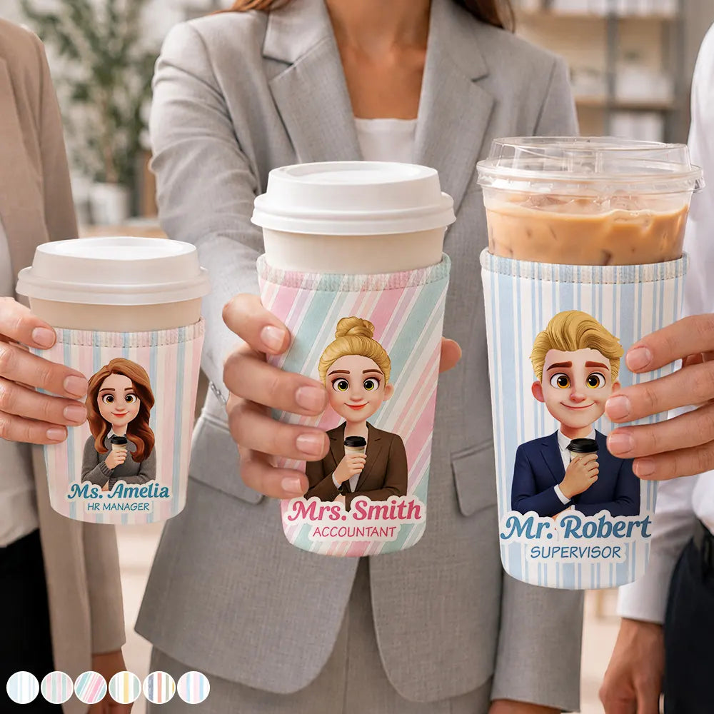 3D Effect Coworker Boss Teacher With Name - Personalized Iced Coffee Sleeve