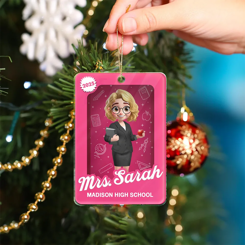 Teacher,Happy,Christmas,Top Market - 3D Effect Teacher Toy Box - Personalized Custom Shaped Acrylic Ornament