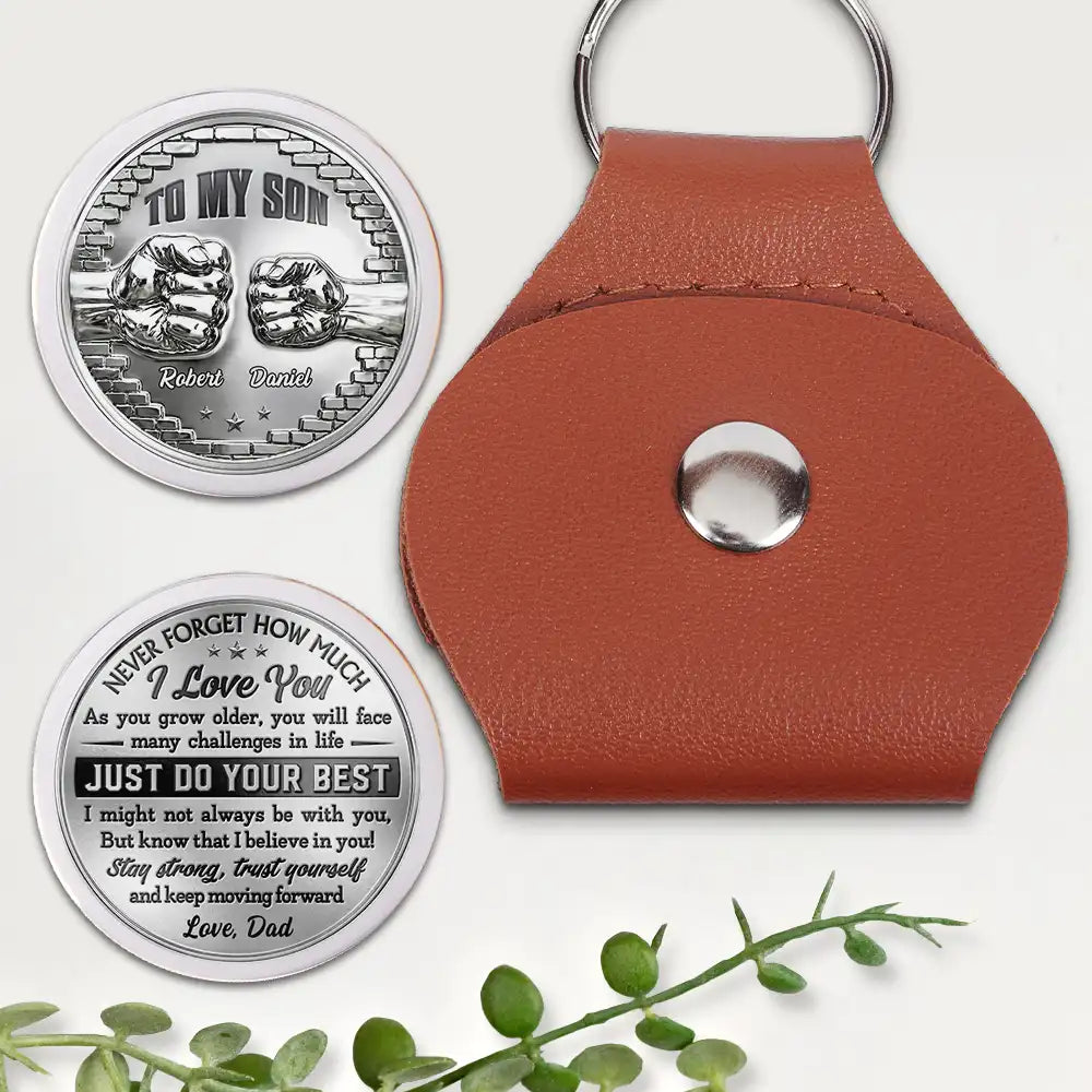 3D Effect To My Son Just Do Your Best - Personalized Leather Pocket Hug