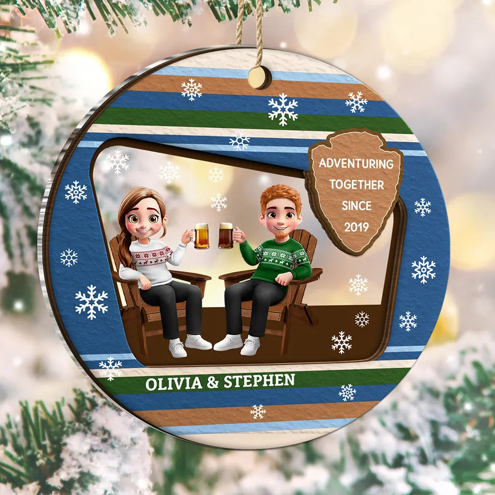 3D Effect Travel Couple Adventure Together Since - Personalized 2-Layered Mix Ornament