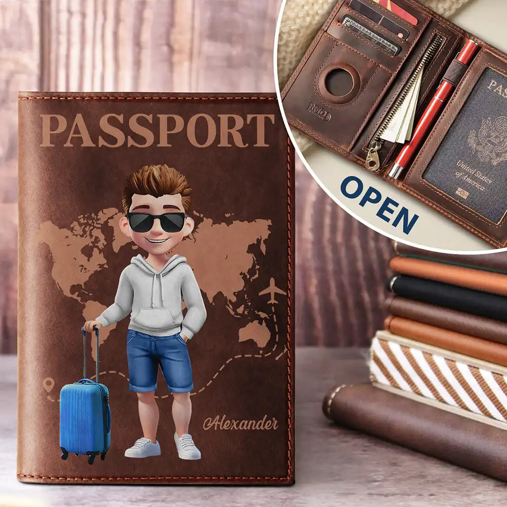 3D Effect Travel Woman Man - Personalized Leather Passport Holder