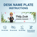Officer, Gift For Women, Gift For Men, Happy, Gifts For Colleagues - 3D Effect Woman Man Office Floral - Personalized Desk Name Plate