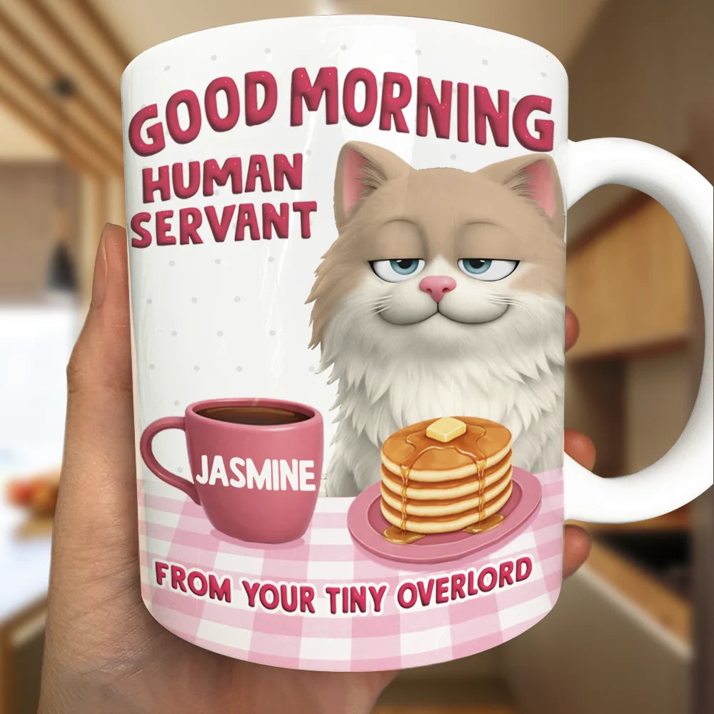 Cat Mom, Cat Lovers, Cat Dad, Cat Couple, Funny, Top Market - 3D Effect Your Tiny Furry Overlords - Personalized White Edge-to-Edge Mug