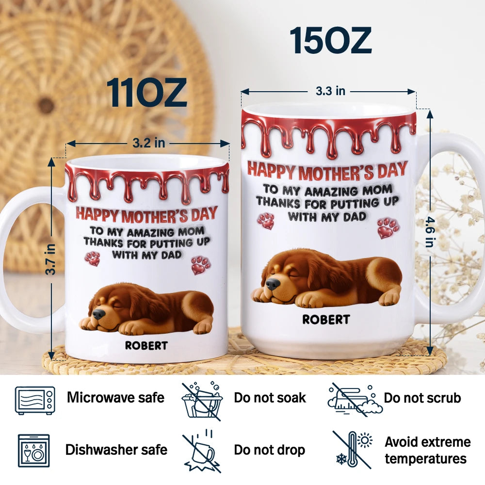 Dog Mom, Gift For Women, Happy, Top Market - 3D Inflated Effect Dog To My Amazing Mom - Personalized White Edge-to-Edge Mug