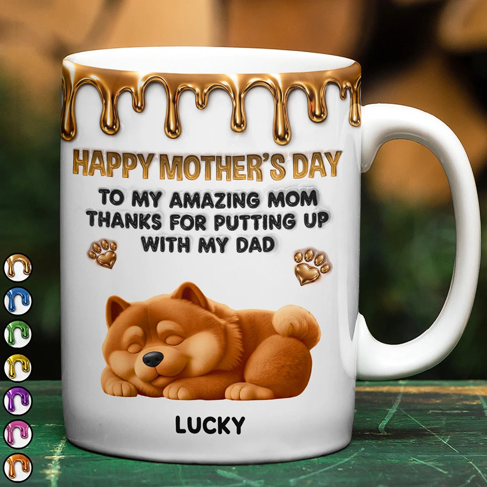 3D Inflated Effect Dog To My Amazing Mom - Personalized White Edge-to-Edge Mug