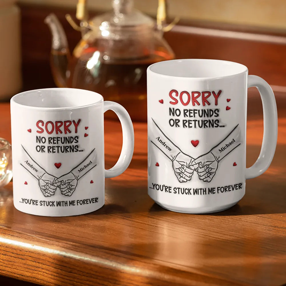 Top Market,Gift For Couples,Old Couples,Gift For Women,Gift For Men,LGBT,Love - 3D Inflated Effect Printed You Are Stuck With Me Forever - Personalized White Edge-to-Edge Mug