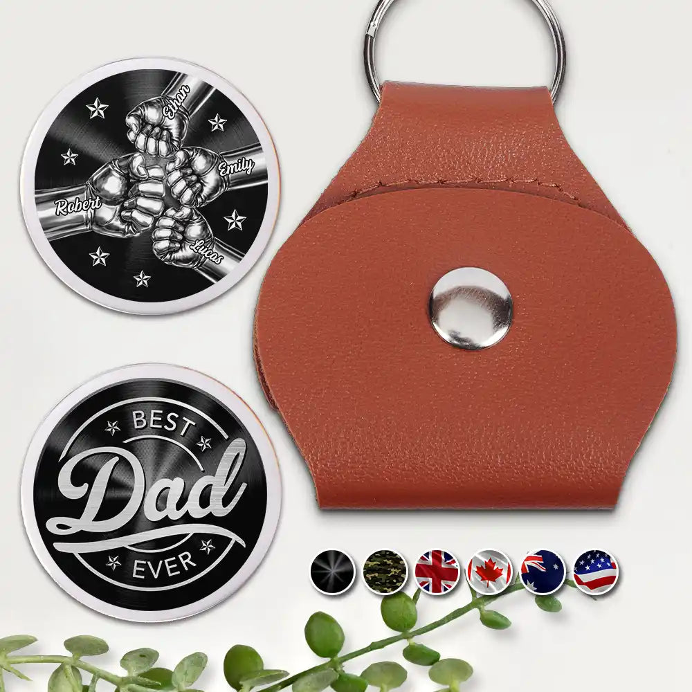 Gift For Father,Gift For Grandpa,Gift For Men,Happy,Independence Day - 3D Metal Effect Best Dad Grandpa Ever - Personalized Leather Pocket Hug