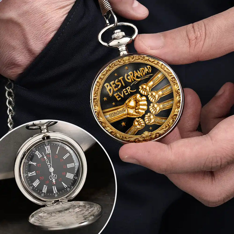 Gift For Father,Gift For Grandpa,Gift For Men,Happy,Independence Day - 3D Metal Effect Best Dad Grandpa Ever - Personalized Pocket Watch