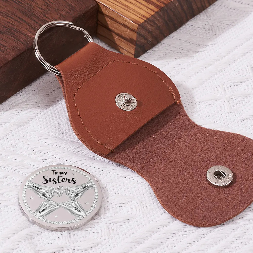 Gift For Bestie,Gift For Sisters,Gift For Women,Happy,Top Market - 3D Metal Effect Besties Unbreakable Bond - Personalized Leather Pocket Hug