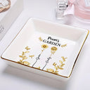 Gift For Women,Gift For Mother,Gift For Grandma,Love - 3D Metal Effect Birth Month Flowers Grandmas Moms Garden - Personalized Ring Dish