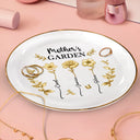 Gift For Women, Gift For Mother, Gift For Grandma, Love - 3D Metal Effect Birth Month Flowers Grandmas Moms Garden - Personalized Round Ring Dish