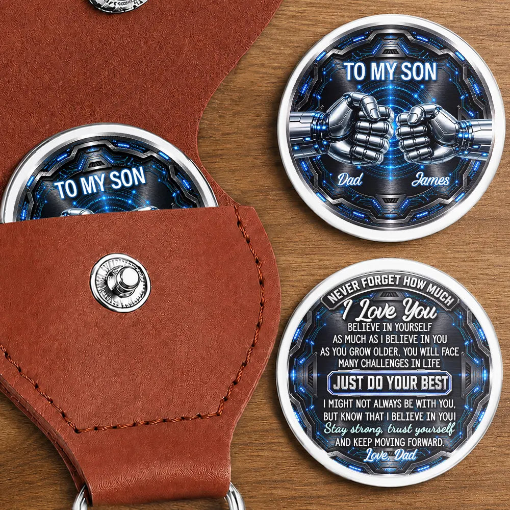 3D Metal Effect My Son Just Do Your Best - Personalized Leather Pocket Hug