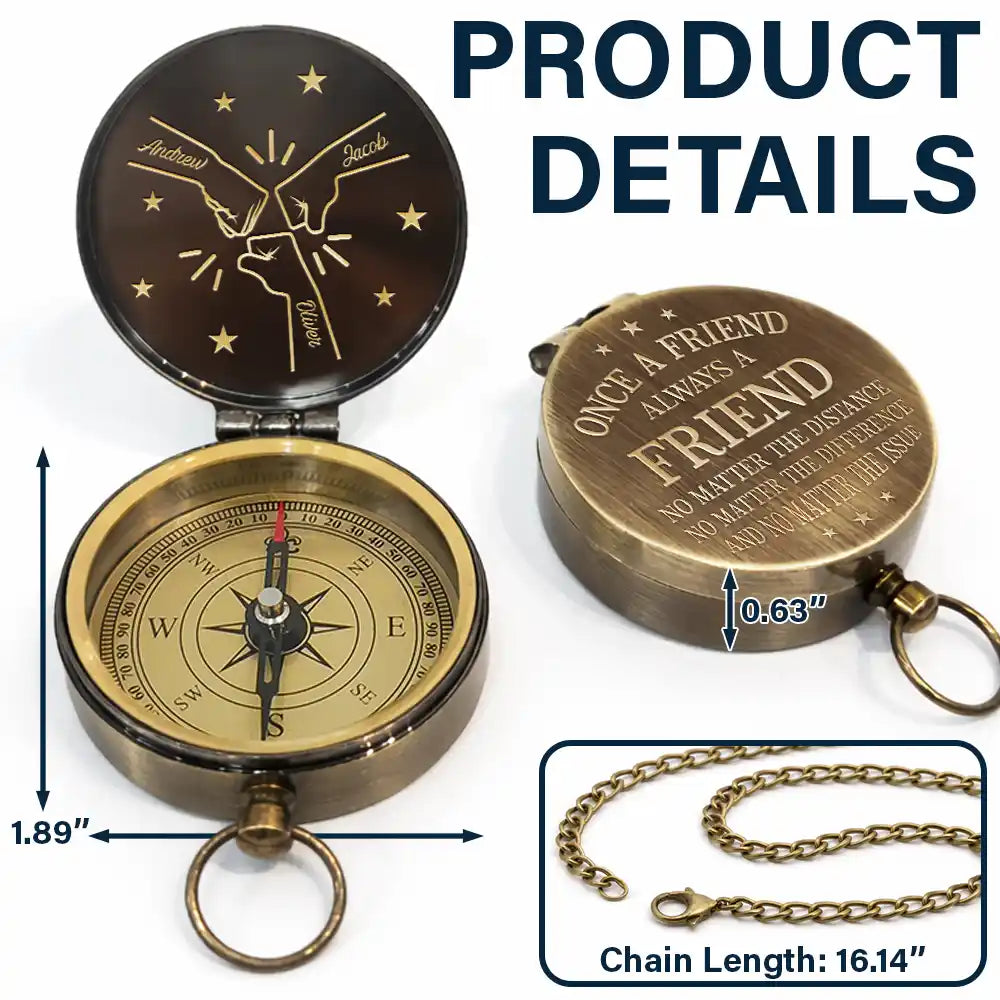 Gift For Brothers, Gift For Sibling, Cousin, Gift For Men, Happy - 3D Metal Effect Once A Brother Always A Brother - Personalized Engraved Brass Compass