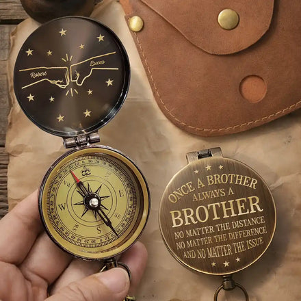 3D Metal Effect Once A Brother Always A Brother - Personalized Engraved Brass Compass