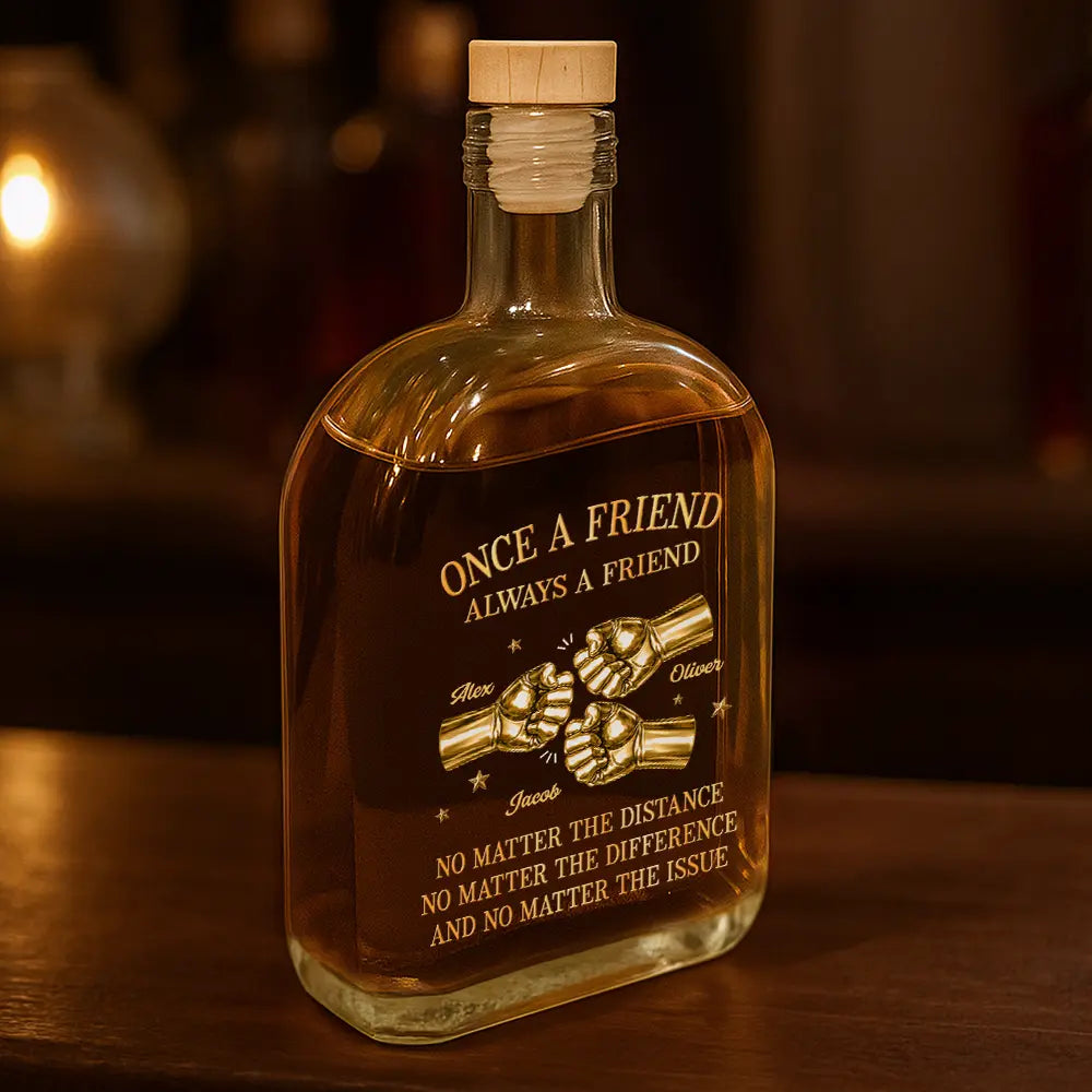 Gift For Brothers,Gift For Sibling,Cousin,Gift For Men,Happy - 3D Metal Effect Once A Brother Always A Brother - Personalized Whiskey Bottle