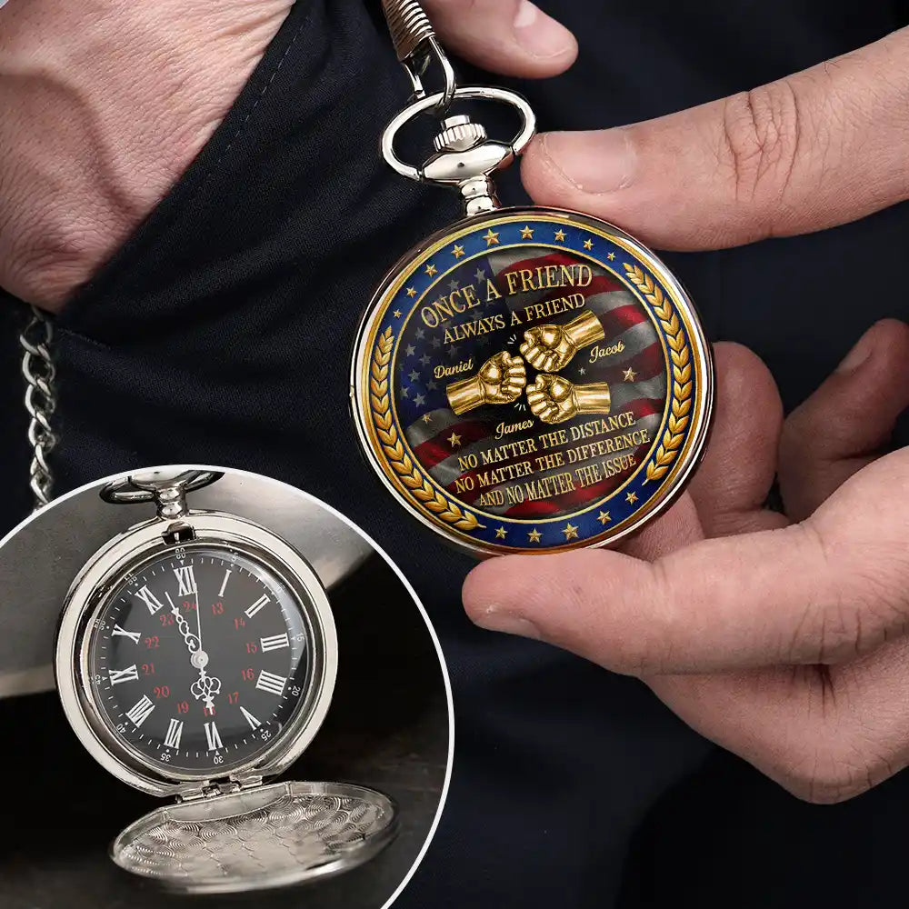 Gift For Brothers,Gift For Sibling,Cousin,Gift For Men,Happy,Independence Day - 3D Metal Effect Stars & Stripes Once A Brother Always A Brother - Personalized Pocket Watch