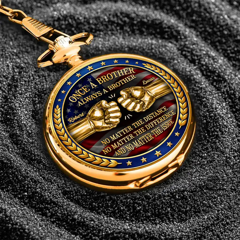 3D Metal Effect Stars & Stripes Once A Brother Always A Brother - Personalized Pocket Watch