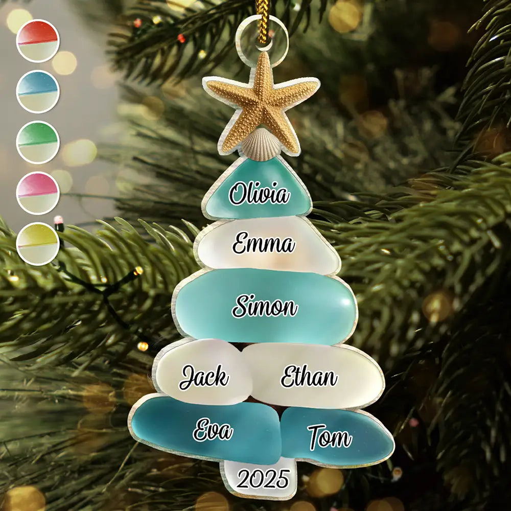 Gift For Couples,Gift For Husband,Gift For Wife,Gift For Boyfriend,Gift For Girlfriend,Parents,Gift For Mother,Gift For Grandpa,Gift For Father,Gift For Grandma,Family,Gift For Sibling,Gift For Sisters,Gift For Brothers,Gift For Bestie,Gifts For Colleagues,Christmas,Love - 3D Sea Glass Christmas Tree - Personalized Custom Shaped Acrylic Ornament