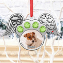 Pet Lovers,Custom Photo,Christmas,Sad - Custom Photo You Left A Paw Print On My Heart Printed Gemstones - Personalized Metal Ornament