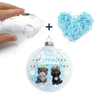 Cat Lovers, Christmas, Funny - Meowy Catmas Funny 3D Effect Cats - Personalized Clear Flat Ball Ornament