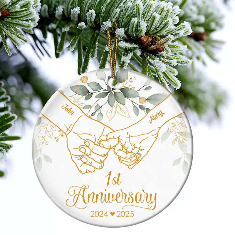 Wedding Anniversary,Gift For Couples,Gift For Husband,Gift For Wife,Happy - 50th Anniversary Forever Holding Hands - Personalized Circle Ceramic Ornament