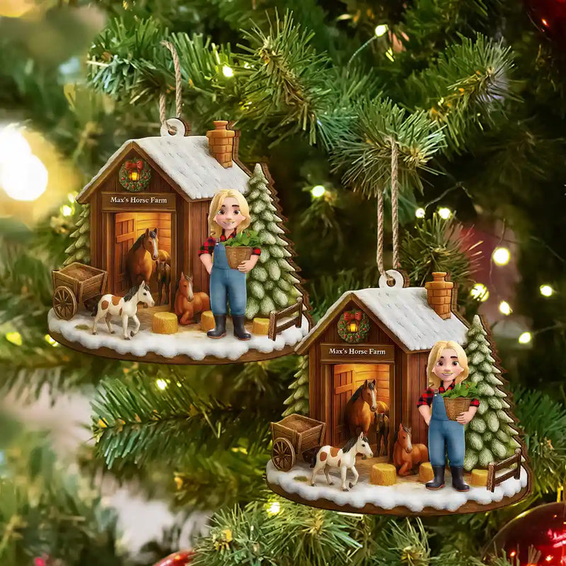 Farm, Gift For Yourself, Christmas, Gift For Women, Gift For Men, Happy - 3D Effect Christmas Horse Farm - Personalized Custom Shaped Wooden Ornament