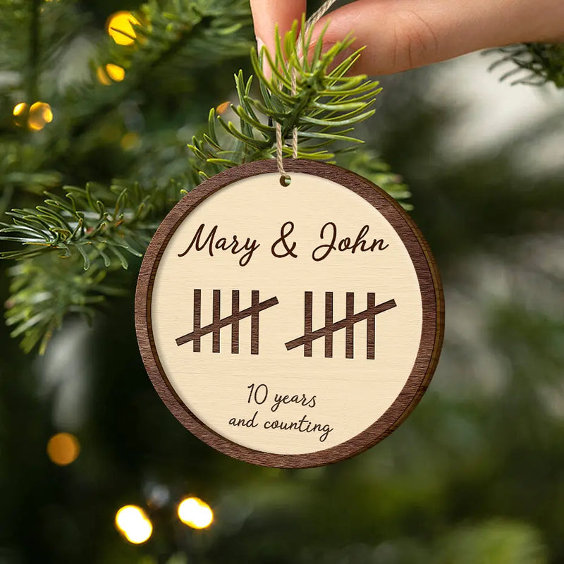 Wedding Anniversary,Gift For Couples,Gift For Husband,Gift For Wife,Happy - 5th Anniversary Wooden Anniversary Years And Counting - Personalized 2-Layered Wooden Ornament