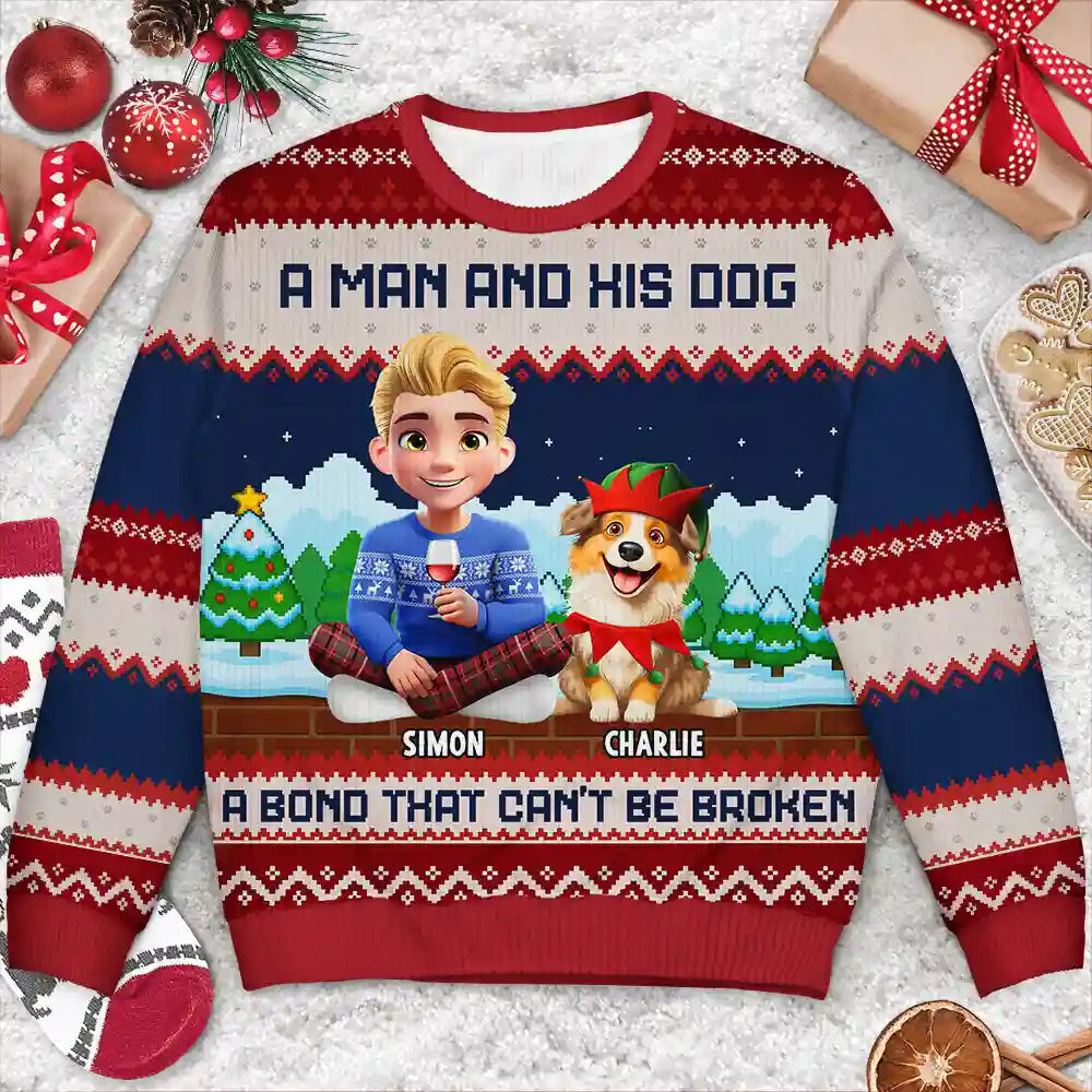 Dog Lovers,Dog Couple,Dog Mom,Dog Dad,Christmas,Top Market,Happy - A Bond That Can't Be Broken Dog Lover - Personalized Unisex Ugly Sweater