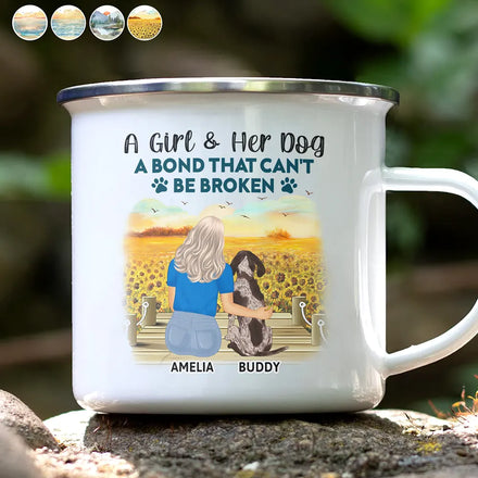 A Bond That Can't Be Broken Dog Mom Dog Dad - Personalized Enamel Mug