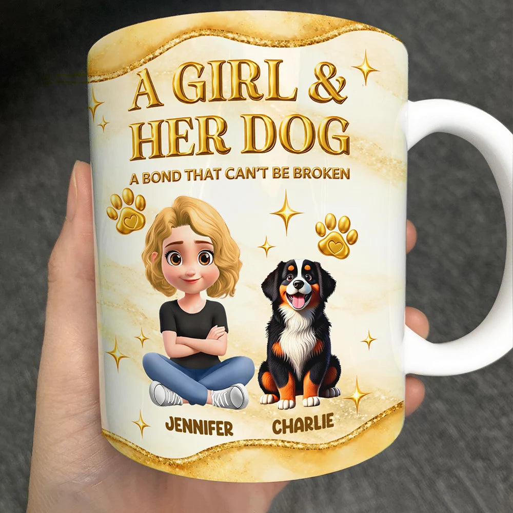 Pet Lovers,Pet Mom,Pet Dad,Dog Lovers,Dog Mom,Dog Dad,Happy - A Bond That Can't Be Broken Golden 3D Effect - Personalized White Edge-to-Edge Mug