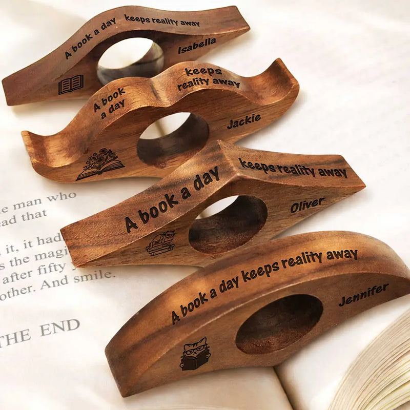 Reading, Gift For Yourself, Gift For Women, Happy, Gift For Men - A Book A Day Keeps Reality Away - Personalized Walnut Book Page Holder
