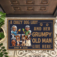 Funny,Dog Lovers,Dog Couple,Pet Lovers,Old Couples,Gift For Couples - A Crazy Dog Lady And Her Grumpy Old Man Live Here Funny Decor - Personalized Doormat