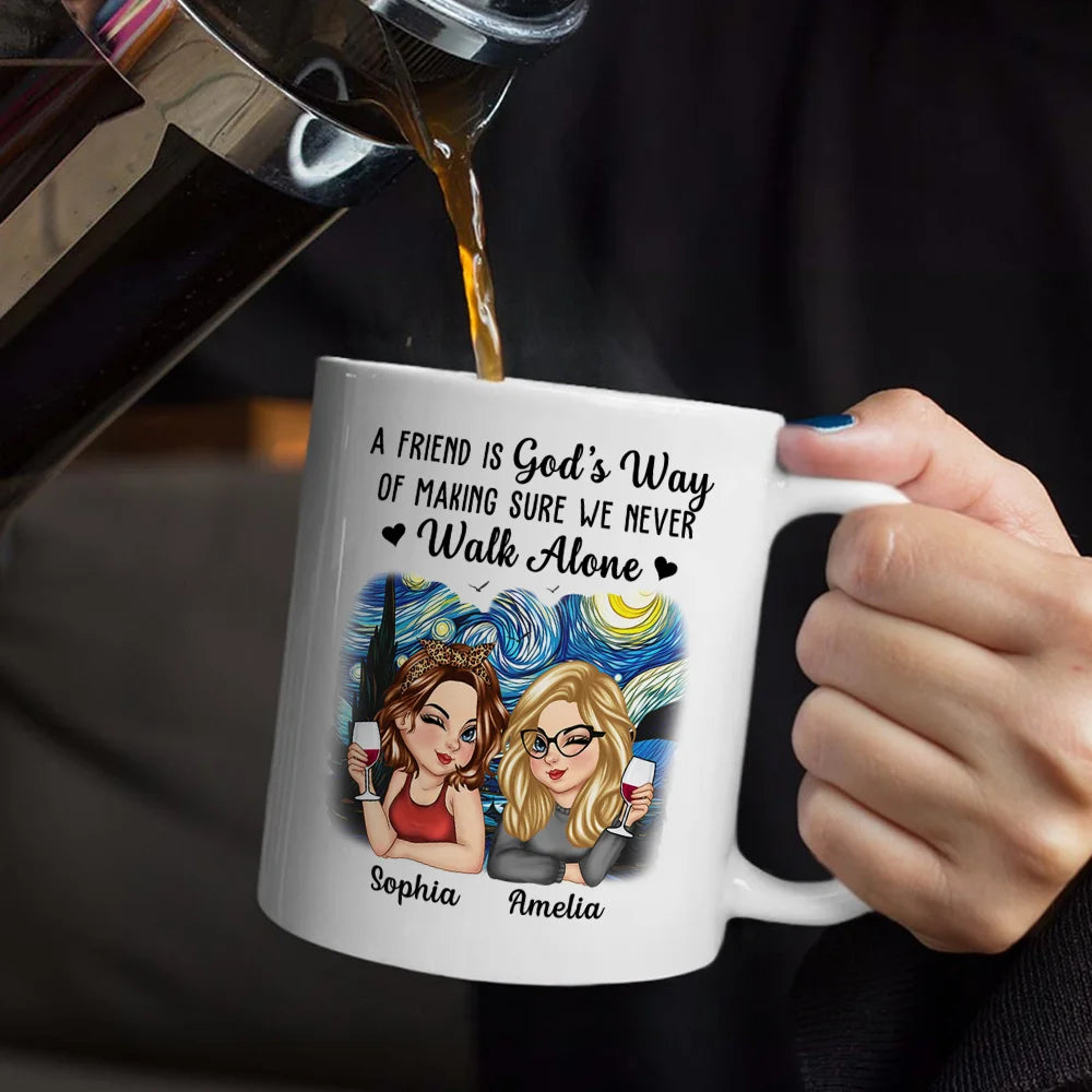 Gift For Bestie,Gift For Sisters,Gift For Women,Gifts For Colleagues,Happy - A Friend Is God's Way Besties - Personalized Mug
