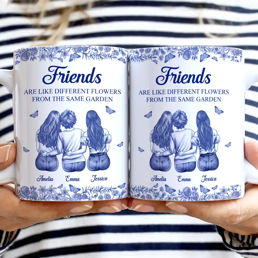 Gift For Bestie,Happy - A Friend Is God's Way Toile Pattern - Personalized White Edge-to-Edge Mug