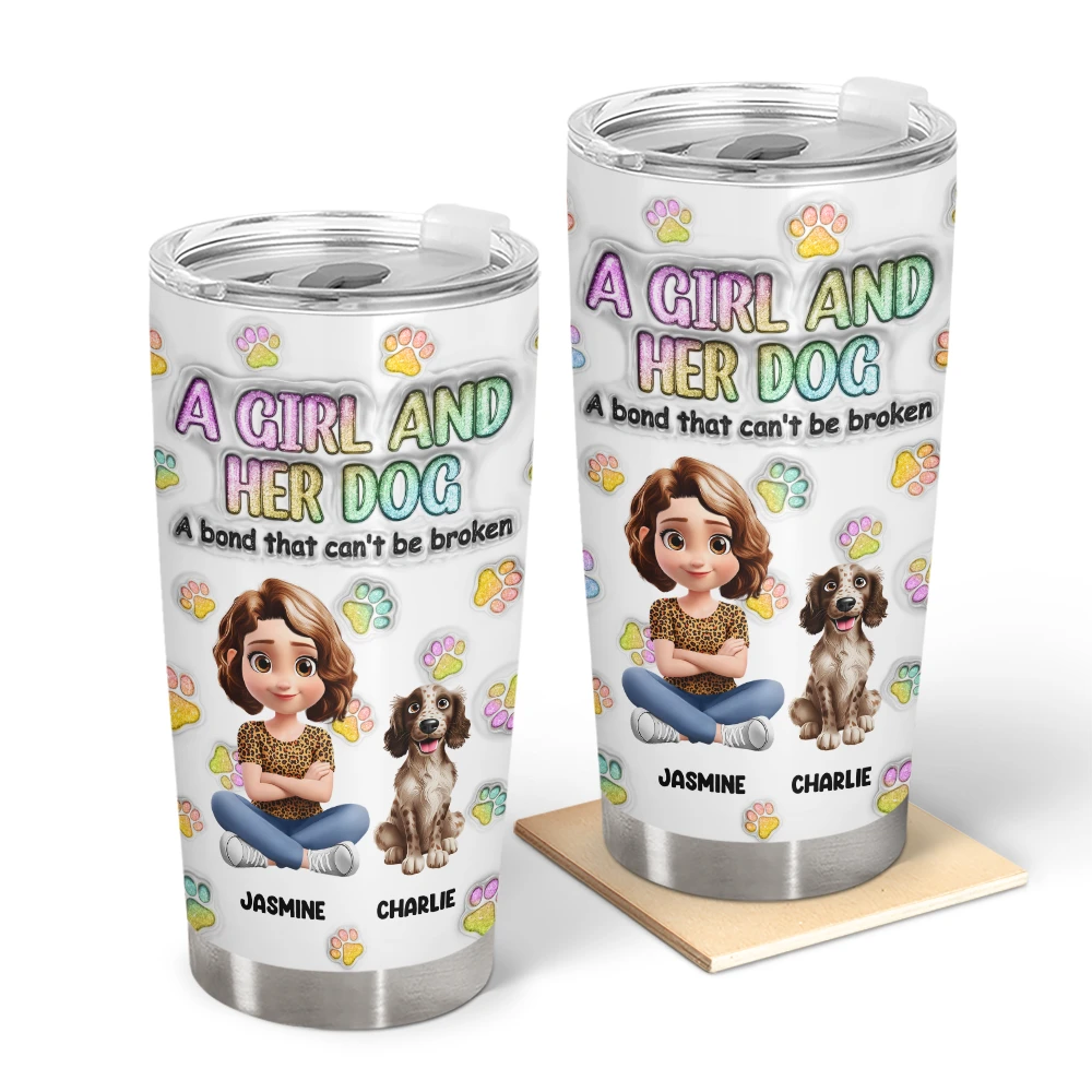 A Girl And Her Dog - 3D Inflated Effect Printed Tumbler, Personalized Tumbler