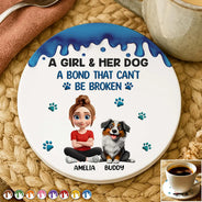 Dog Lovers, Dog Mom, Dog Dad, Pet Lovers, Happy - A Girl And Her Dog A Bond That Can't Be Broken - Personalized Ceramic Coaster