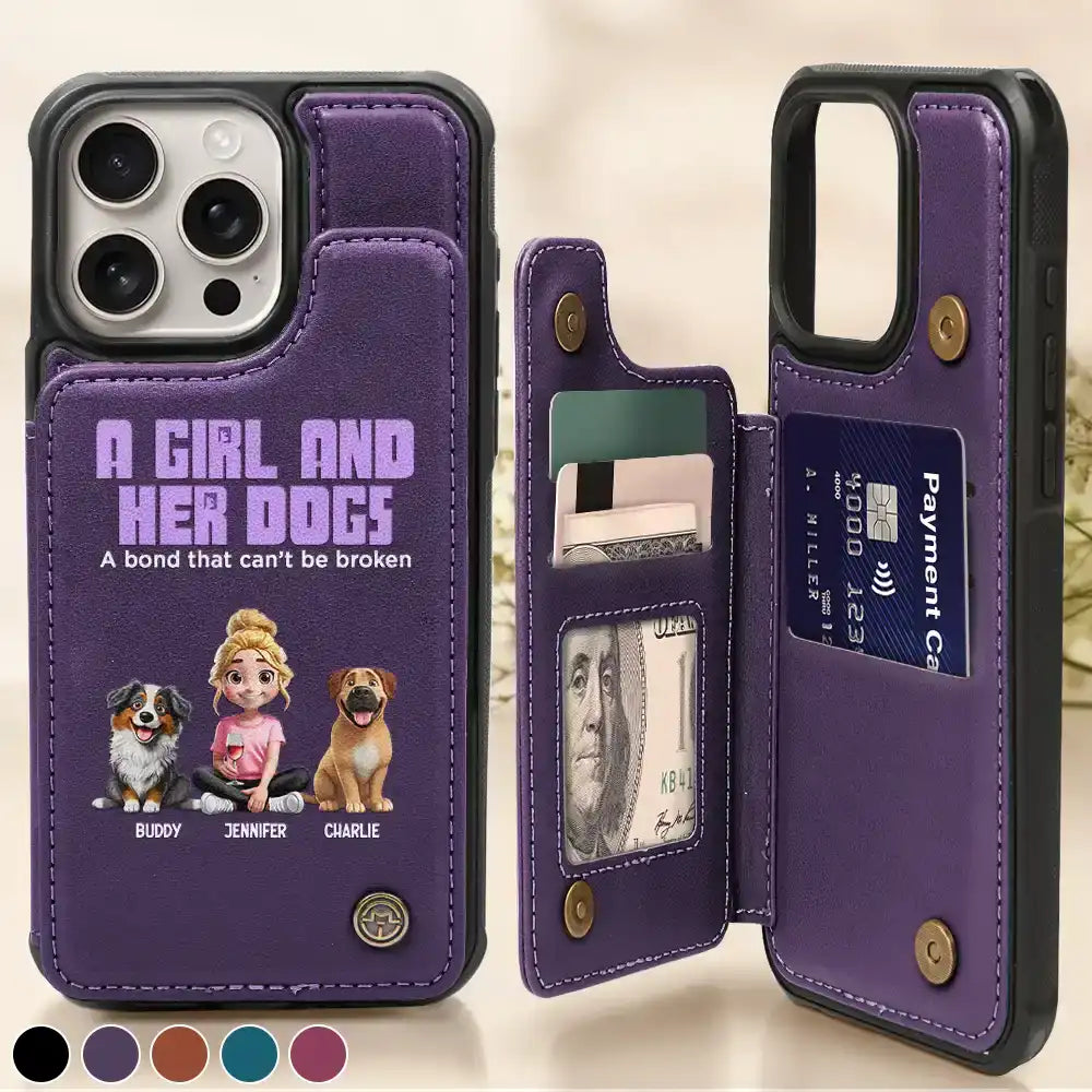 A Girl And Her Dogs - Personalized Leather Flip Wallet Phone Case