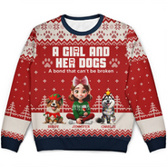 Christmas, Pet Lovers, Pet Mom, Pet Dad, Happy - A Girl And Her Dogs - Personalized Unisex Ugly Sweater