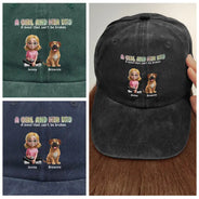 Dog Lovers, Dog Mom, Dog Dad, Summer, Pet Lovers, Pet Mom, Pet Dad, Happy - A Girl And Her Dogs - Personalized Vintage Washed Denim Cap