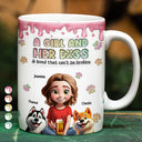 Dog Lovers,Dog Mom,Dog Dad,Happy - A Girl And Her Dogs 3D Effect Glitter - Personalized White Edge-to-Edge Mug