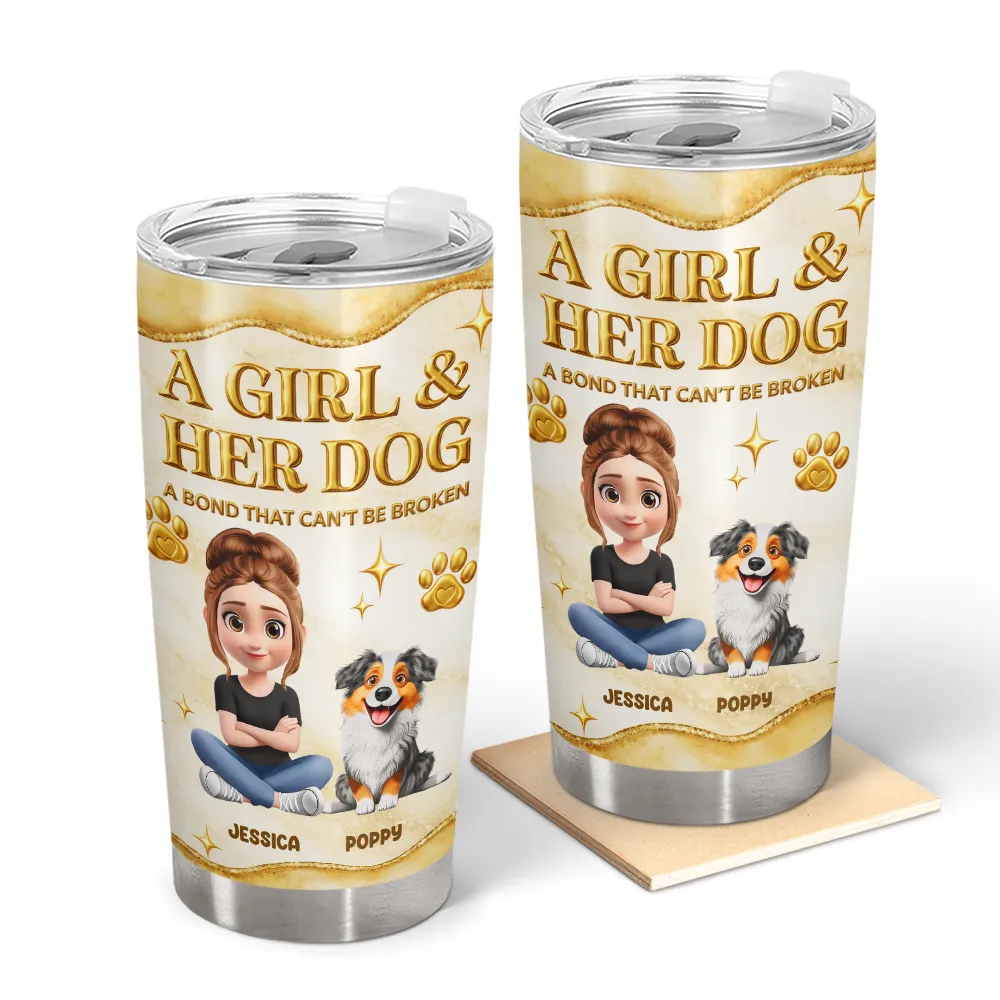 A Girl And Her Dogs 3D Golden Effect - Personalized Tumbler