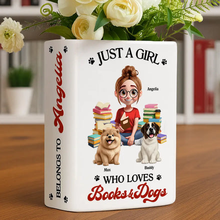 A Girl Who Loves Books & Pets 3D Effect - Personalized Ceramic Book Vase
