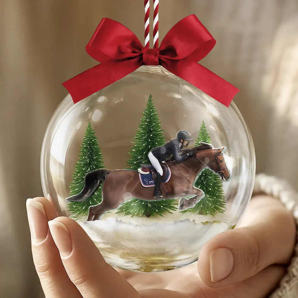 Custom Photo,Photo Hobby Ornament,Christmas,Happy - Custom Photo Horse Riding Equestrian Lovers - Personalized 3D Acrylic Ball Ornament