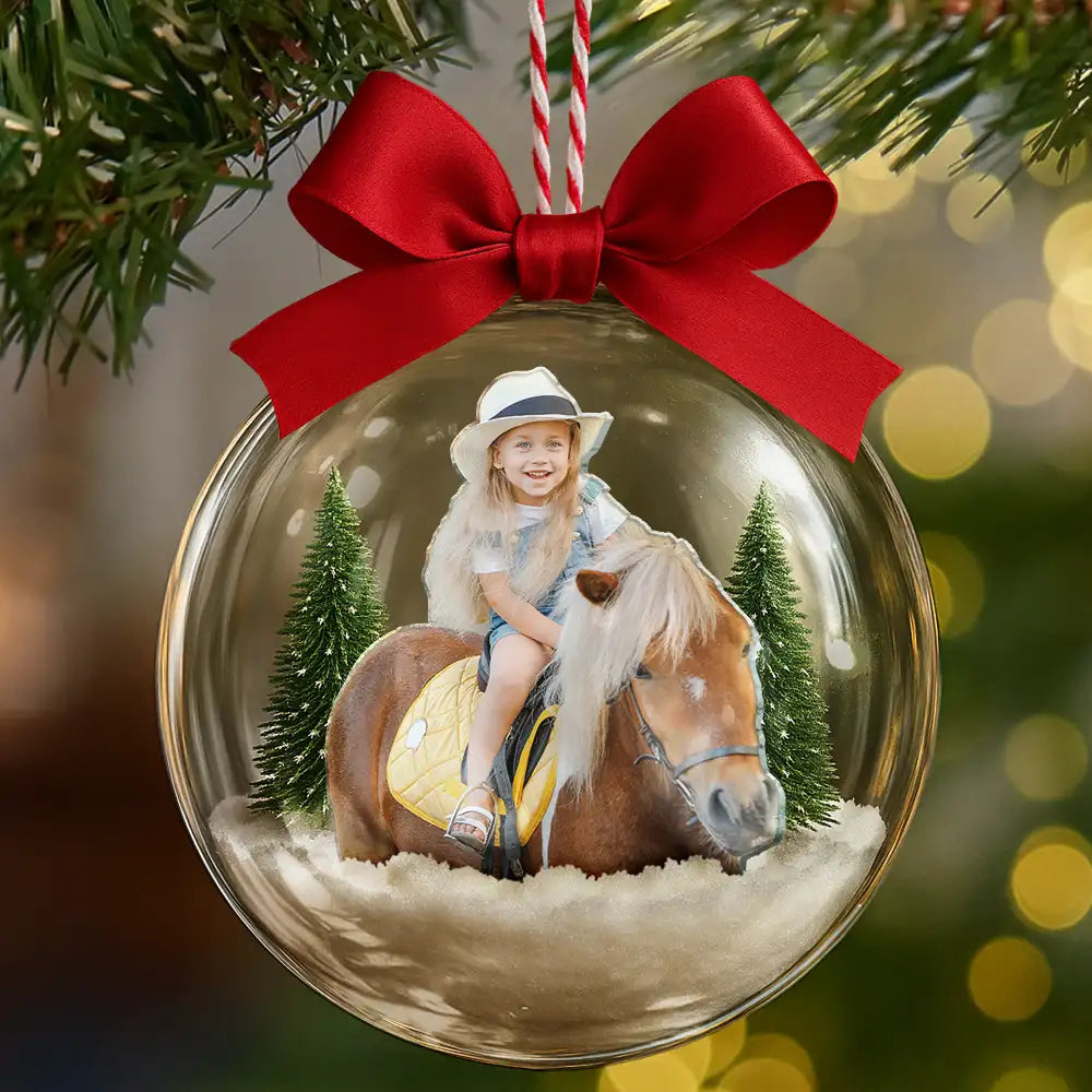 Custom Photo,Photo Hobby Ornament,Christmas,Happy - Custom Photo Horse Riding Equestrian Lovers - Personalized 3D Acrylic Ball Ornament